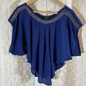 Love Letter Women's Bright Blue Open Sleeve Round Neck Blouse Size Small